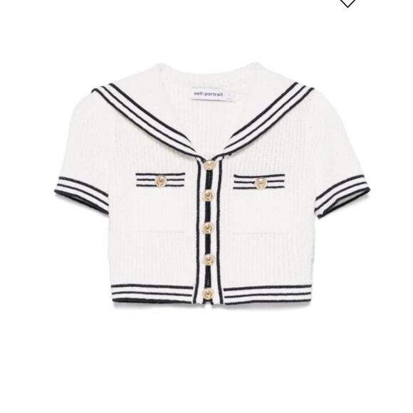 Self-Portrait White and Black Textured Blouse - Picture 5 of 7